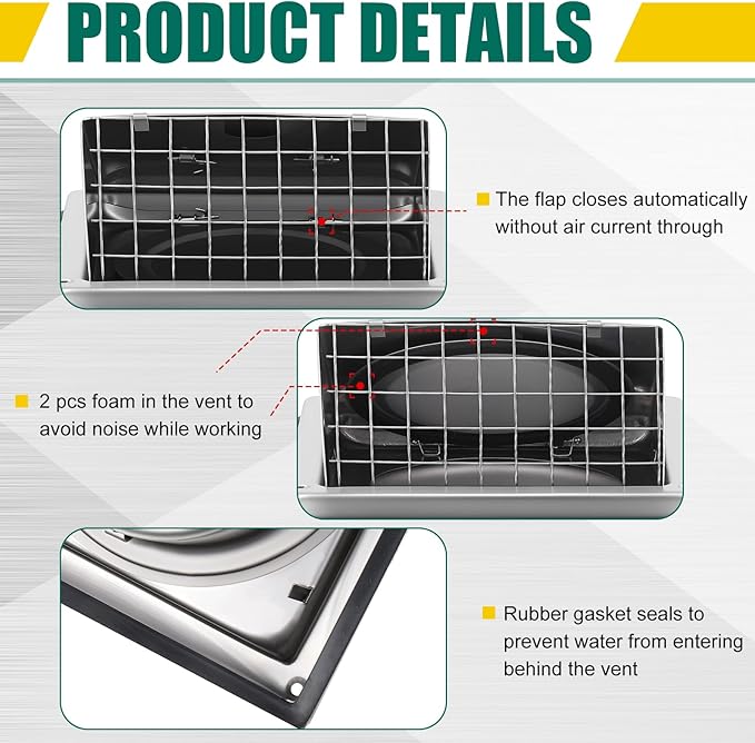 4'' Dryer Vent Cover Outside Exhaust Wall Vent Cover with Grille Screen Flap Stainless Steel Metal Exterior Dryer Hood Shroud for Outdoor House Pest Proof