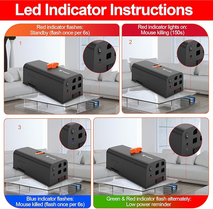 Mouse Traps Indoor for Home,Reusable Electric Humane Rat Trap with Upgraded Anti-Escape Design,Instantly Kill Rodent Zapper with Powerful Voltage,Effective Work for Mice in Living Room,Kitchen,Attic