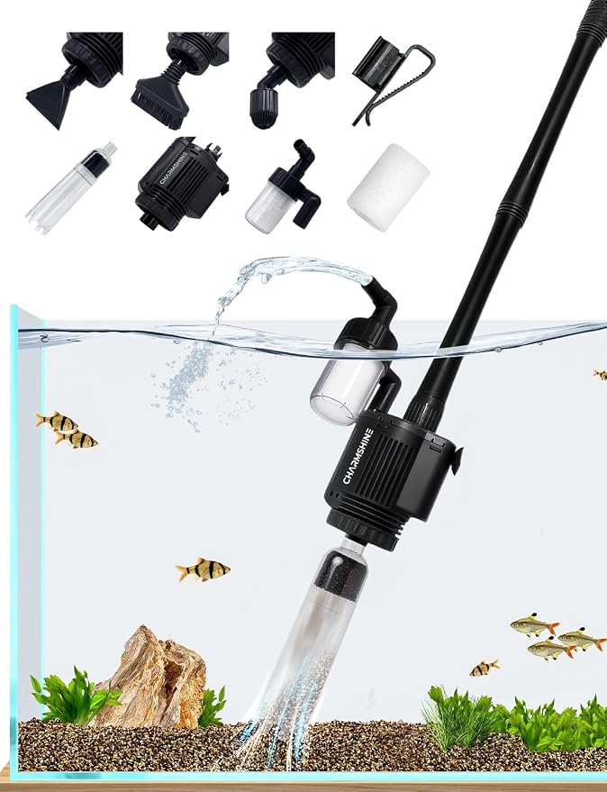 6in1 Electric Aquarium Gravel Cleaner and Submersible Water Pump 20W with 3 Nozzles