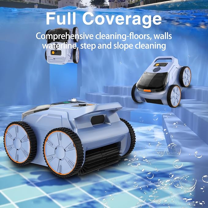 SAT20 Cordless Robotic Pool Cleaner 180 Mins Runtime Auto Vacuum Up to 2000 Sq.ft for Above Ground Pools IPX8 Waterproof LED Indicator Cleans Floor & Wall Not for Sharp Steps or Raised Drains