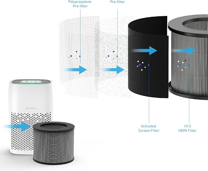 HATHASPACE HARMONY 600 H13 True HEPA Filter Replacement for HSE600 Air Purifier, 4-Stage Air Purifier Filter with Activated Carbon & Dual Pre-Filters, Captures Dust, Smoke, Odors, VOCs, 1 Pack