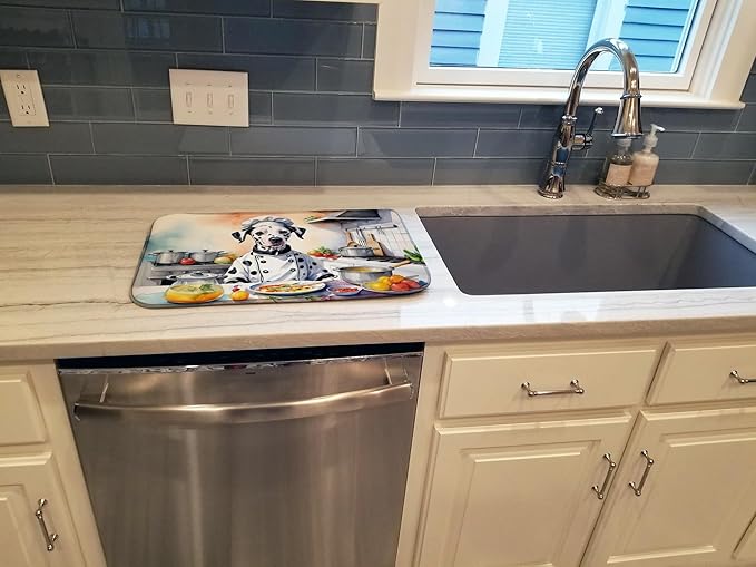 Caroline's Treasures DAC6239DDM Dalmatian The Chef Dish Drying Mat Absorbent Dish Drying Mat Pad for Kitchen Counter Dish Drainer Mat for Countertop, 14 x 21", Multicolor