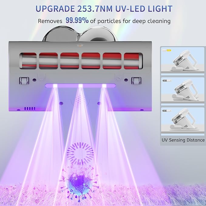 Mattress Vacuum Cleaner, Bed Vacuum Cleaner with UV & Ultrasonic, 16Kpa Suction Handheld Bed Vacuums with High Heating Tech, Effectively Clean Up Bed, Pillows, Sofas, Carpets, 550W