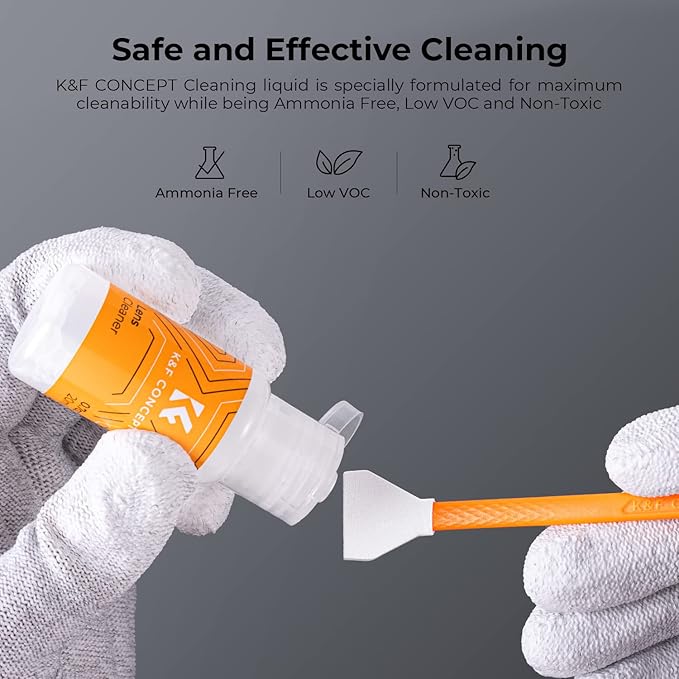 K&F Concept Professional Camera Lens Cleaner Kit - 20ml Sensor Cleaner + 24mm Double-Tipped Full Frame Sensor Cleaning Swabs. 10 Pack Lens Cleaning Cloth