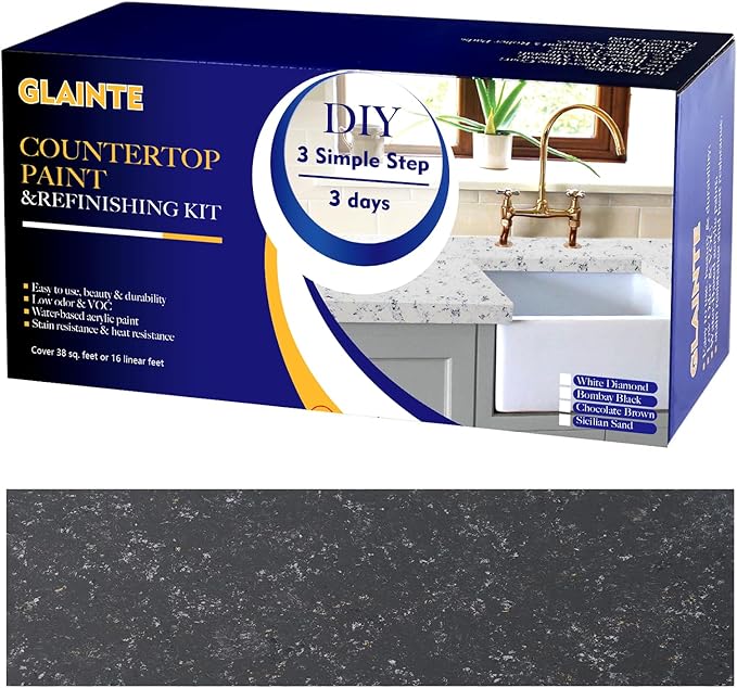 GLAINTE Granite Countertop Paint Kit - Black Gold Counter Top Refinishing Kit for Kitchen Bathroom