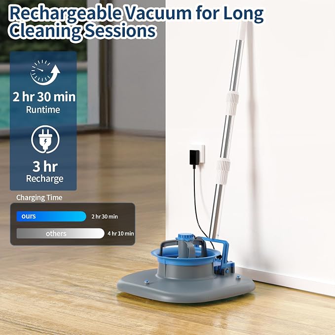 Rechargeable Pool Leaf Vacuum with Telescopic Pole, 83GPM Powerful Suction – Cordless Pool Skimmer for Inground & Above Ground Pools with 6.6Gal Leaf Catcher Bag for Heavy Debris Areas