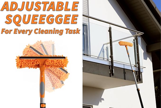 5-12 ft Window Washing Kit & Flexible Ceiling Fan Duster with Extension Pole (20+ Foot Reach) // Window Cleaning Tool & Window Washer Squeegee with Telescopic Extension Pole