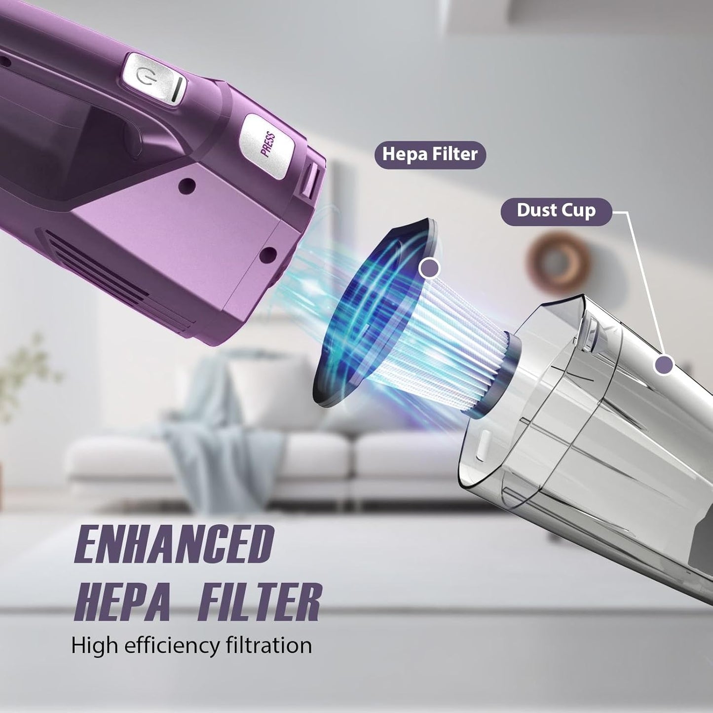Handheld Vacuum Cordless – Car Vac Portable with 8KPA & Multi Accessories & Low Noise, Lightweight Hand Held Vacuum Cordless Rechargeable for Car/Home/Dust/Pet Hair, Mine Portable Vacuum