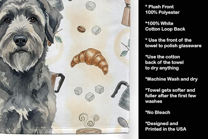Caroline's Treasures Gray Bouvier des Flandres Coffee Bar Kitchen Towel Velour Plush Front and Cotton Loop Back Machine Washable