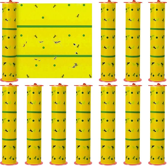 Qualirey Giant Sticky Fly Traps, Fly Strips for Indoor Outdoor Hanging Flying Tapes Non Toxic Ribbon Fruit Gnat Killer for Mosquito Plants House Horse Stable(30 ft,Yellow and Green,10 Pcs)
