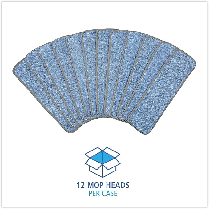 Boardwalk MFM185BCFDZ Microfiber Mop Head, Blue, 18 x 5, Split Microfiber, Hook & Loop Back, Dozen