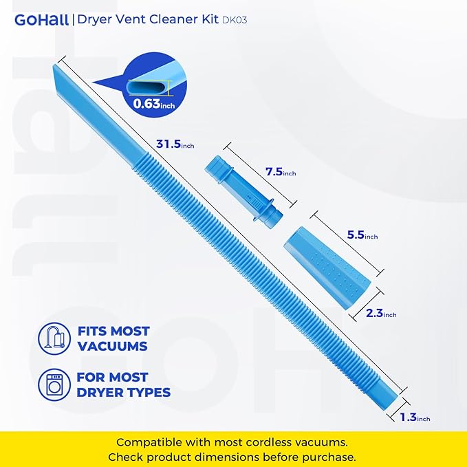 Dryer Vent Cleaner Kit - Flexible Dryer Lint Vacuum Hose Attachment - Lint Remover Compatible with All Vacuum Cleaner Laundry Room (Blue)