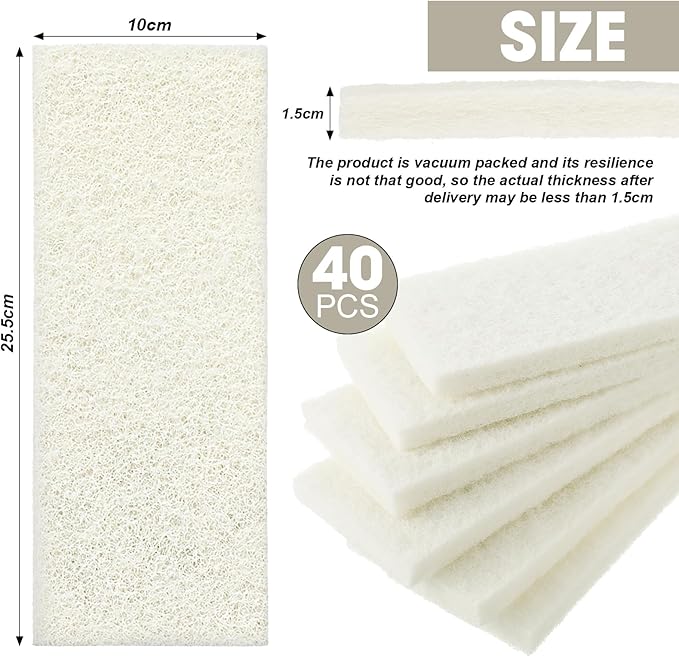 40 Pieces Non Scratch Scrubbing Pad Reusable Kitchen White Dish Scrubber Scouring Sponge Pads Multi Purpose for Kitchen Household Cleaning Supplies, 10 x 4 Inch