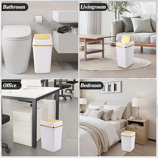 Bathroom Trash Can with Lid 4 Gallon Trash Can Small Garbage Can White Trash Can with 300 Counts Trash Bags for Kitchen Bedroom Office Dorm