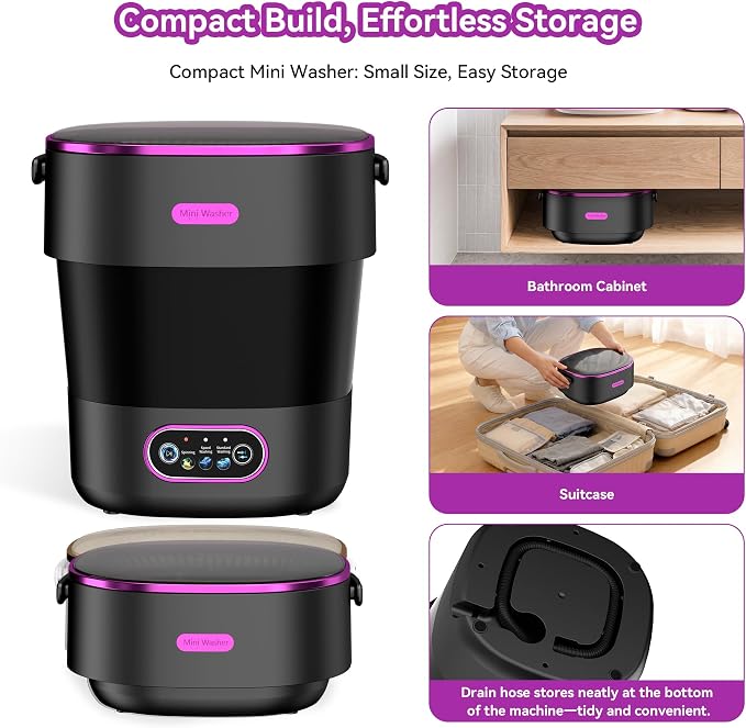 Portable Washing Machine, Folding 20L Mini Washer and Spin-Dryer, 3 Cleaning Modes Small Compact Laundry Machine of Underwear, Baby Clothes, for Apartments, Dormitories, RV, Travel, Black