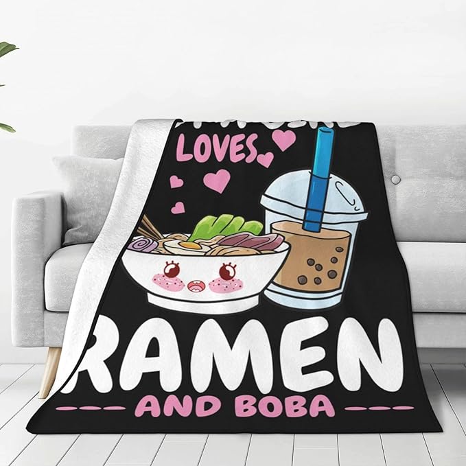 Ramen Blanket Just A Girl Who Loves Ramen and Boba Throw Blanket Super Warm Soft Plush Lightweight Fleece Flannel Ramen Noodles Blanket Gifts for Girls Baby Kids Women for Sofa Couch Bedding 60"X80"
