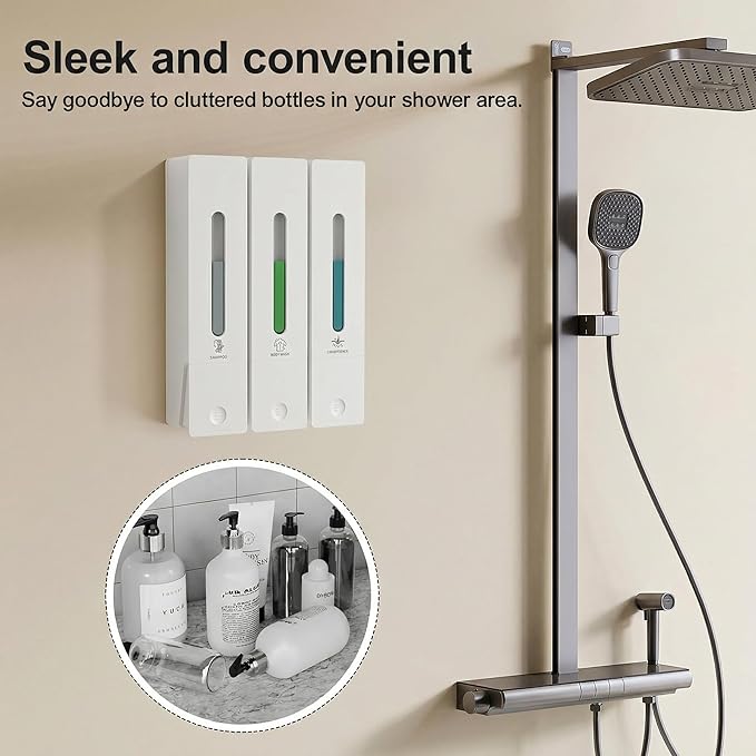Shampoo and Conditioner Dispenser - Wall-Mounted 3-Chamber Shower Soap Dispenser