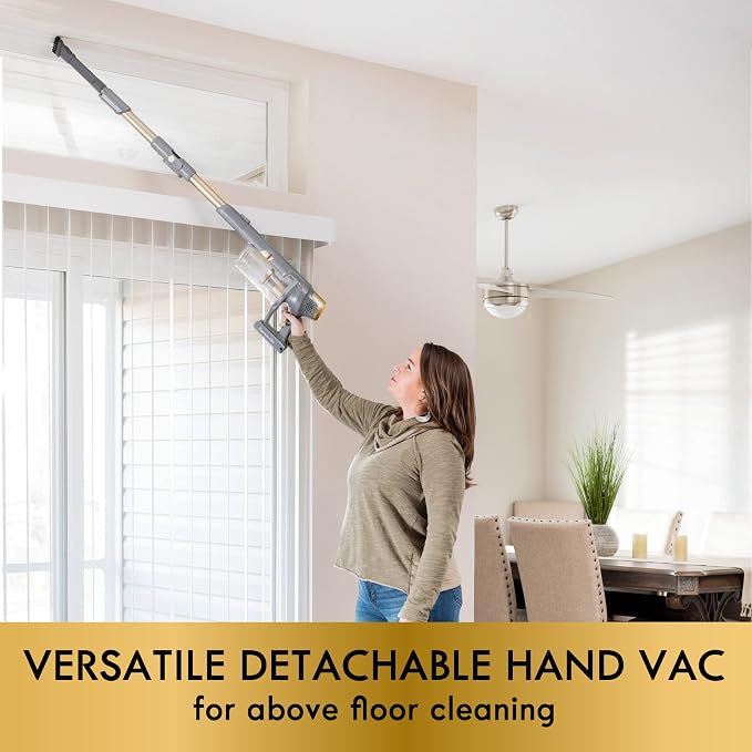 Kenmore DS4095 Brushless Cordless Stick Vacuum with EasyReach Wand, Lightweight Cleaner 2-Speed Power Control, LED Headlight, Converts to Handheld for Hardwood Floors, Carpet & Pet Hair,Gold