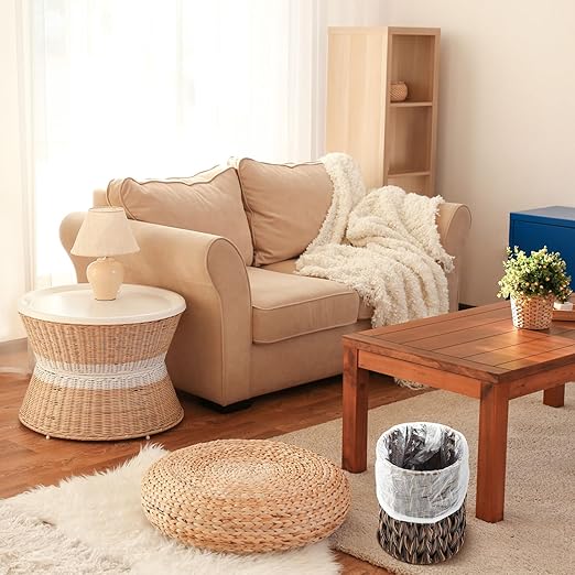 Ctosree 1.3 Gallons Small Trash Can with Lid Handle Boho Woven Braided Bathroom Waste Basket Trash Can with 100 Garbage Bags for Bedroom Office Laundry(Braided Polypropylene, Dark Brown)