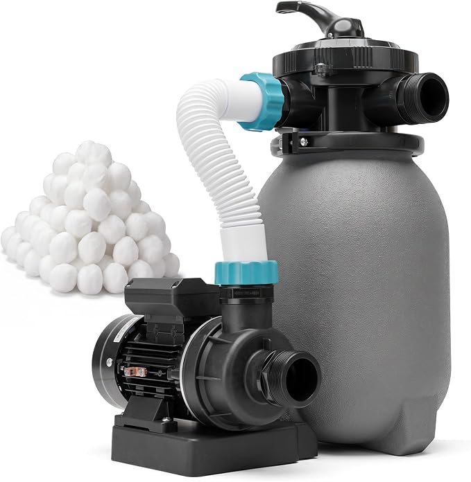 XtremepowerUS 10" Sand Filter Pump System for Above Ground Swimming Pool Multi-Port Valve Swimming Pool Filter With Timer System & Filter Ball Set