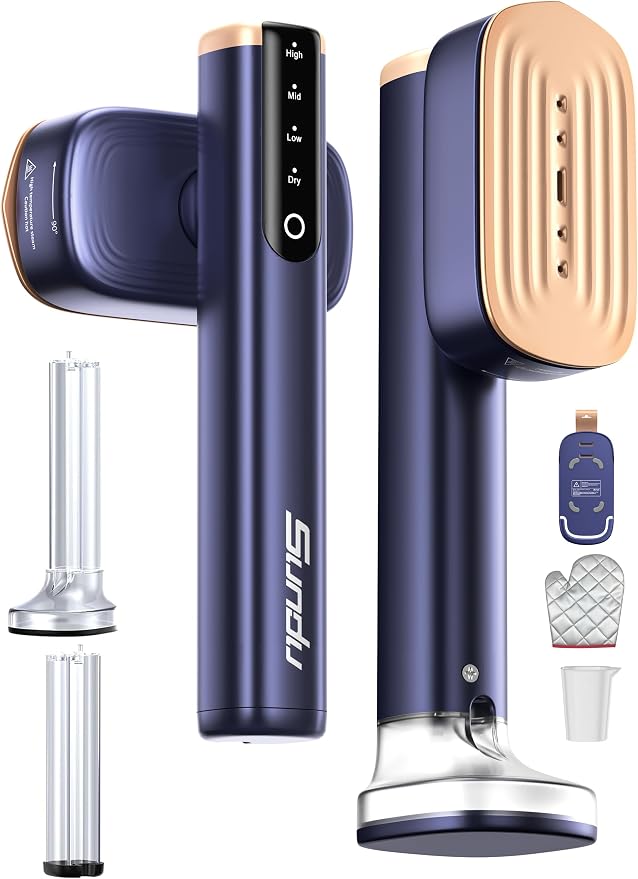 Sundu Travel Steamer for Clothes, Portable Handheld Garment Steamer, 15s Fast Heat-up, 2 Water Tanks (280ml), 25 Minutes of Continuous Ironing for Travel,Home Azure