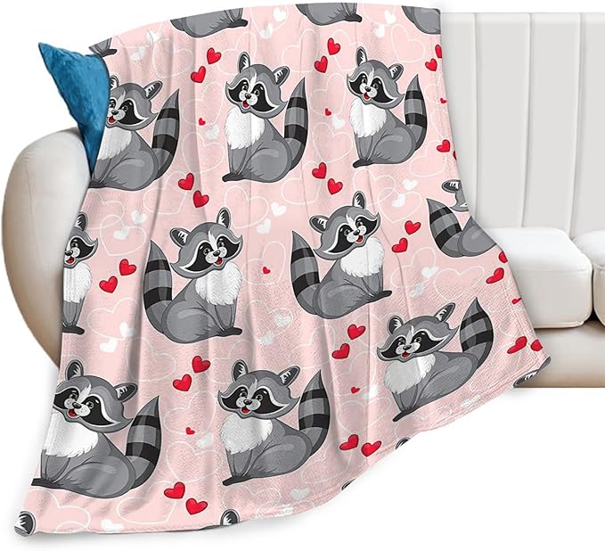 Tijuboni Pink Raccoon Throw Blanket Raccoon Gifts for Girls Boys Women Men Kids Adults Soft Flannel Fleece Blanket for Couch Sofa Bed Home Decor 50"x60"