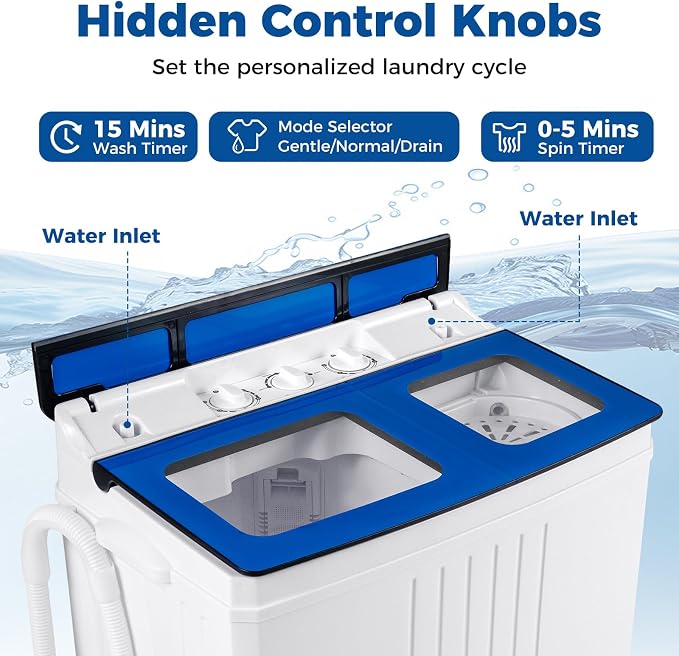 Giantex Portable Washing Machine, 20LBS Twin Tub Mini Compact Laundry Washer Spinner Combo with Drain Pump, 12Lbs Washer and 8Lbs Spinner for Apartments, RVs, Dorms, Blue+White