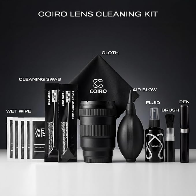 C Coiro Camera Lens Cleaning Kit 7 in 1 – Lens Pen, Air Blower, Sensor Cleaning Swabs, Lens Cleaner Spray, Wet Wipes 5 Pac, Microfiber Wipe – DSLR Mirrorless Full Frame