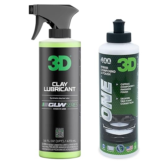 3D One Car Scratch & Swirl Remover + GLW Series Clay Lubricant – The Ultimate Paint Correction & Decontamination Bundle