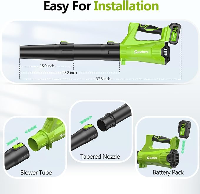 Electric Leaf Blower Cordless with 2 3.0Ah Battery and Charger, 2 Speed Mode 650CFM 280MPH Patio Tools with 2 Tubes, 20V Battery Powered Leaf Cleaner Handheld Blowers for Lawn Care, Dust, Leaves, Yard