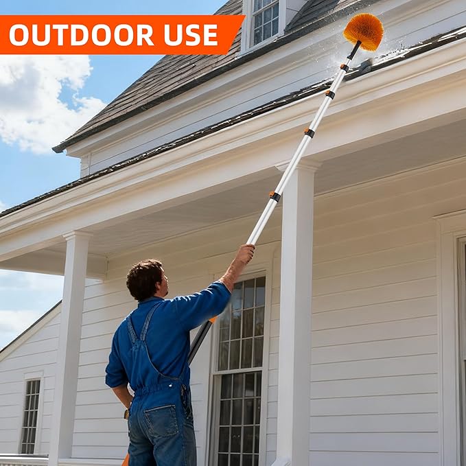 18 FT Cobweb Duster with 3-12 FT Telescoping Pole, Dual Action Flip-Lock & Screw Fixing Design, Washable Reusable Duster for High Ceilings, Fans & Home Cleaning