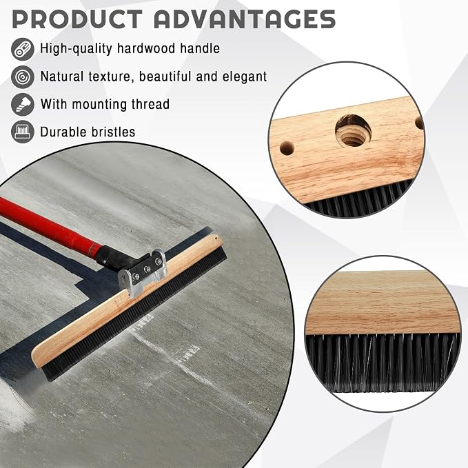 2 Pack 24 Inch Concrete Broom Finishing Tools Wood Backed, Polypropylene Bristles Brush Push Brooms Without Handle for Concrete Finishes Hard Floors