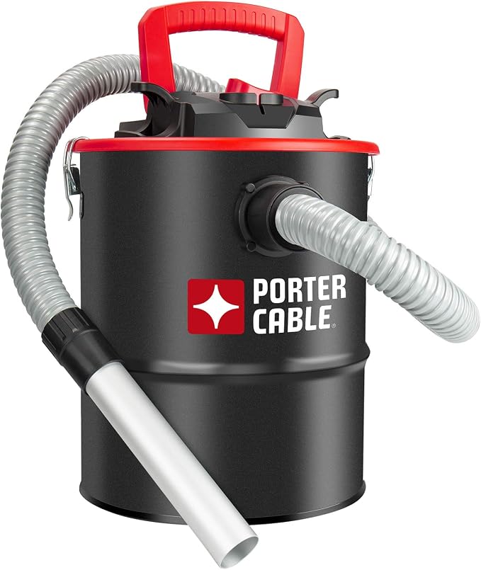 Porter-Cable 4 Gallon 4 Peak HP Ash Vacuum, with Metal Hose, Pre-Filter, and Cartridge Filter, Ideal for Fireplaces, Bonfire Pits, Wood-Burning Stoves, BBQ Grills, Black-PCX18184