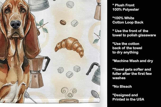 Caroline's Treasures Liver and Tan Bloodhound Coffee Bar Kitchen Towel Velour Plush Front and Cotton Loop Back Machine Washable