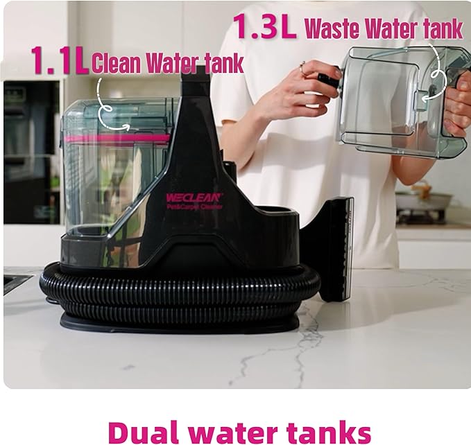 Portable Carpet Cleaner，18kPa Handheld Spot Cleaner for Upholstery and Car Interior，Cordless Pet Stain Remover with 500ml Tank，Lightweight for Sofa，Couch，Stairs，Mattress，Black and Pink