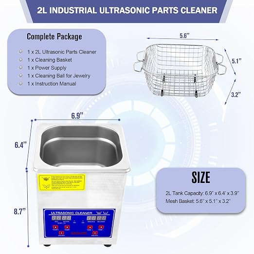 2L Ultrasonic Carburetor Cleaner Machine, Industrial Ultrasonic Parts Cleaner with Heater and Digital Timer, Ultrasonic Carb Cleaner for Repairing Tools Automotive Parts Cleaning, 110V