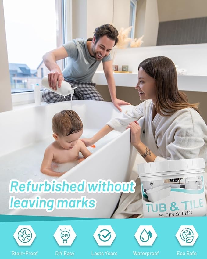 Tub Paint for Bathtub, 35oz Tub and Tile Refinishing Kit with Tools, Water Based Bathtub Paint White for Tile, Toilets, Kitchen, Sink