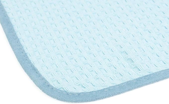 The Rag Company Dry Me A River, Professional Korean 70/30 Blend Microfiber Waffle-Weave Drying & Detailing Towels, Soft Suede Edges, 390 GSM, 20x40 Inches, Light Blue, 2-Pack