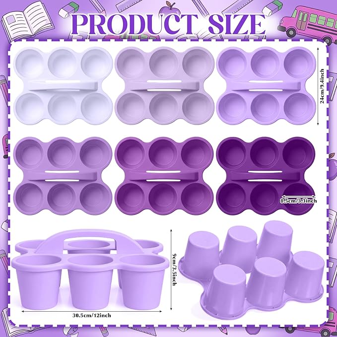 Suclain 6 Pcs Caddy Storage Basket with Handle, Plastic Drink Cup Caddy Holder, 6 Compartments for Table, Office, Arts, Crafts, Crayon, Marker, Pencil(Purple)