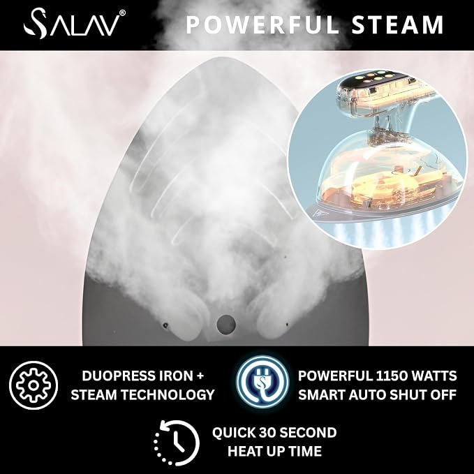 Smart Steam – 2-in-1 Handheld Garment Steamer & Iron with 6ft Steam Hose, 7 Steam Levels, Digital Display, 1.1L Tank, Steam Burst, Auto-Off Safety, For Home & Upholstery