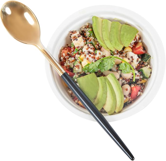 Restaurantware-Moderna 7.75 Inch Fancy Flatware, 50 Durable Plastic Flatware - With Black Handle For Grip, Heavy-duty, Gold Plastic Spoons, Easily Disposable Or Restaurants