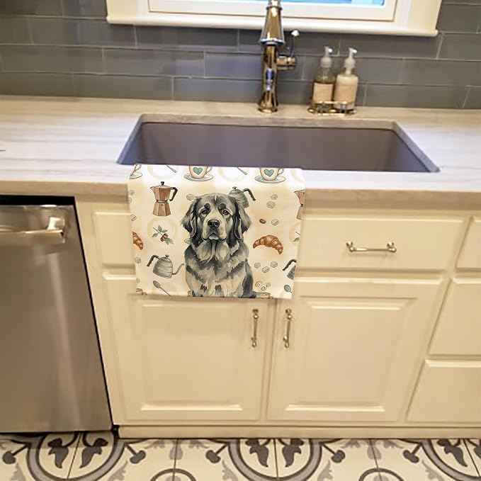 Caroline's Treasures Gray Newfoundland Coffee Bar Kitchen Towel Velour Plush Front and Cotton Loop Back Machine Washable