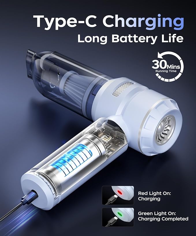 VNOST Car Vacuum,3 Suction Modes,Portable Mini Cordless Cleaner with 50000pa Suction Power,Type-C Charge,Handheld Vacuum for Home,Car,Birthday Gifts for Men Dad Husband (Blue)