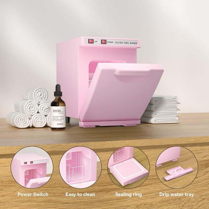 Towel Warmer 5L-Pink, 2-in-1 Professional Mini Small Hot Towel Warmer for Spa, Facial Towel Cabinet for Solo Estheticians, Small Salons & Home Spa (Fits 10-15 Washcloths 6-9 Towels)