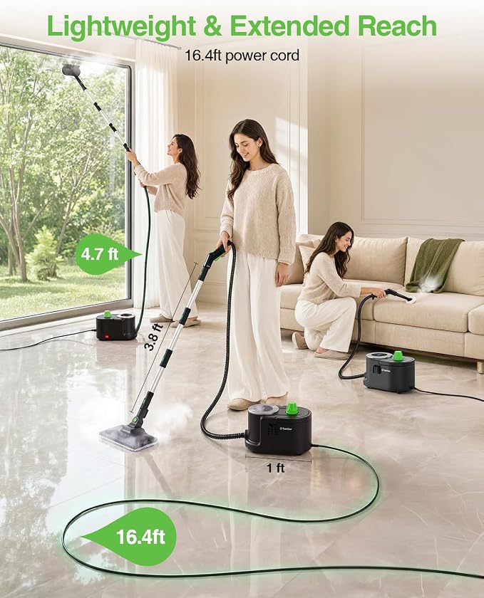 Taskstar Powerful High Pressure Steam Cleaner for Deep Cleaning | 8 mins rapid heat, 1.6L tank for 50-min continuous vapor, 22 tools; tackles kitchen grease, bathroom grout & car detailing
