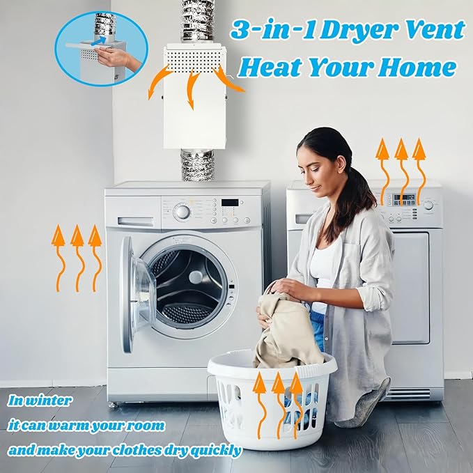 Upgraded Galvanized Steel 3-in-1 Multifunction Indoor Dryer Vent Kit, Dryer Duct Lint Trap, Dryer Vent Box Switch Summer Winter for Electric Dryers, Fits all 4" Dryer Duct Hose