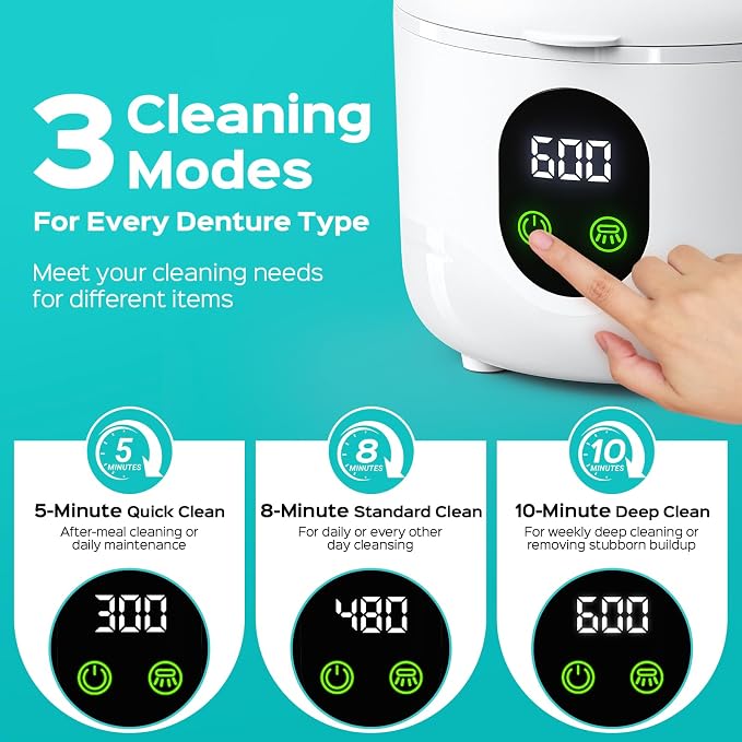 COSLUS C60 Ultrasonic Retainer Cleaner Machine: 45kHz Professional Dental Cleaning Pod for Denture, Mouth Guard, Aligner & Jewelry Deep Cleaning - Removable Tank, Upgraded Durable for Home Use, White