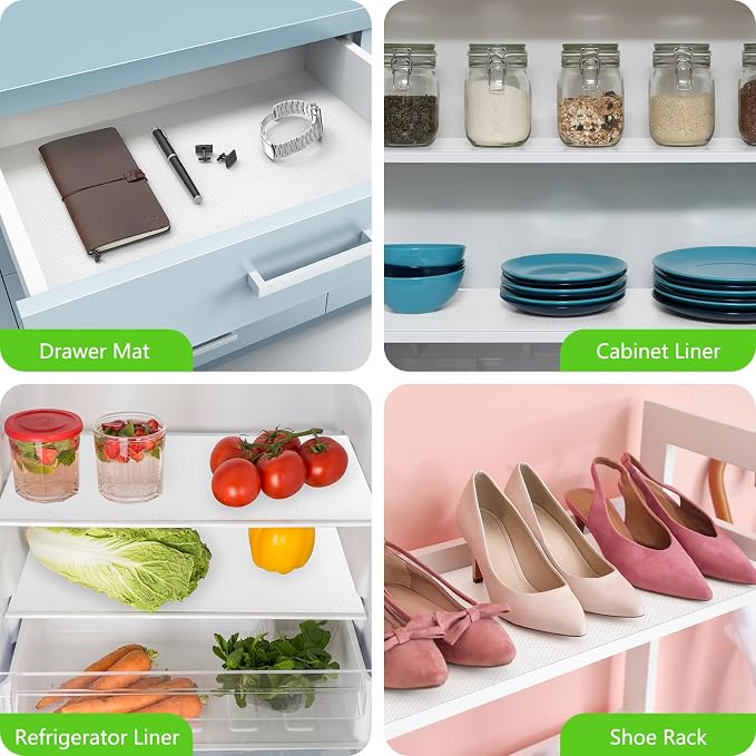 White Shelf Liners for Kitchen Cabinets Non Adhesive Drawer Liner for Bathroom Waterproof Refrigerator Liners for Shelves Fridge Plastic Mats Cabinet Cupboard Liner 17.5 x 393.7 Inches