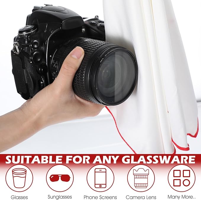 6 Pack Premium Microfiber Wine Glass Polishing Cloths, Large Lint-Free Drying Towels for Glasses, Stemware, Glassware, Camera Lenses, 23.6 Inch X 19.7 Inch (White)