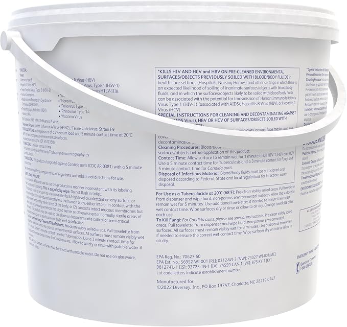 Oxivir Diversey 5627427 Tb Disinfectant XL Wipes, Accelerated Hydrogen Peroxide Based Cleaner Disinfectant, Ready-to-Use, Unscented, 160-Wipes, 1 Bucket